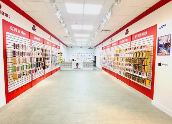 Inside a My Cellphone Repairs store with accessories wall